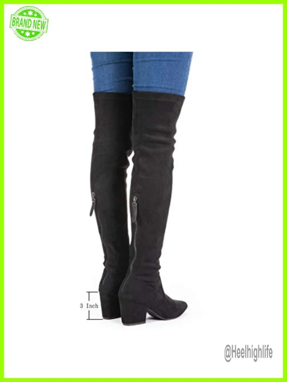 Over the Knee Boots Thigh High Suede Block Heel Winter OTK Pointed Toe Chunky